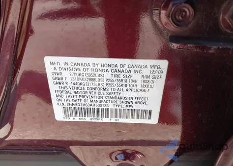 2010 Acura Mdx Technology Package z USA, uszkodzony, nr VIN 2HNYD2H63AH500186